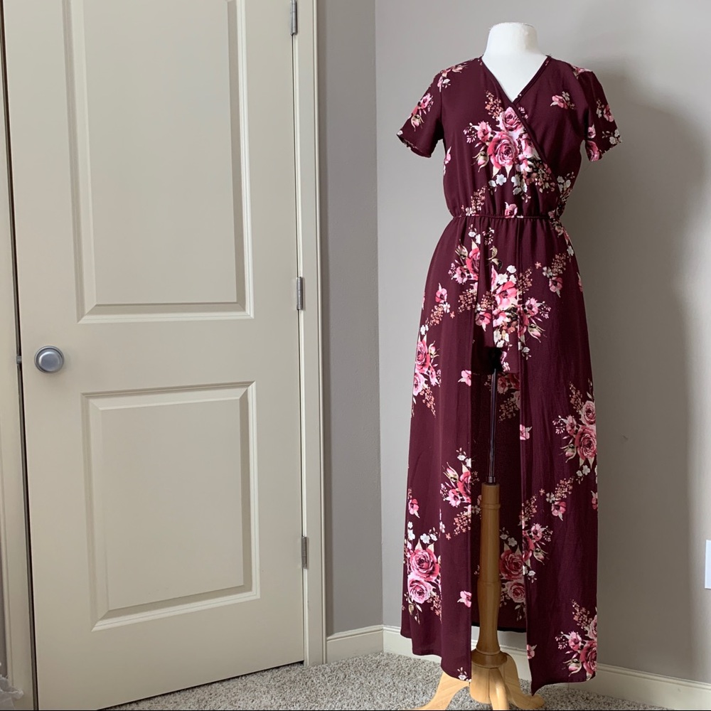SOLD Miami Romper Dress Floral Burgundy